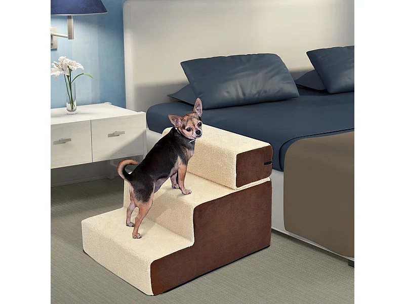 PawHut Scala per Cani e Cuccioli 3 Gradini Rimovibili e Antiscivolo