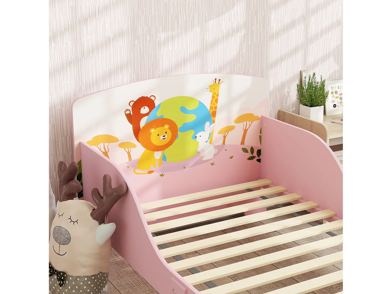 Lettino per bambini 3+ anni con bordi rialzati e sponde rosa