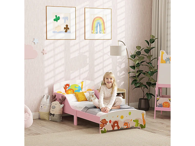 Lettino per bambini 3+ anni con bordi rialzati e sponde rosa