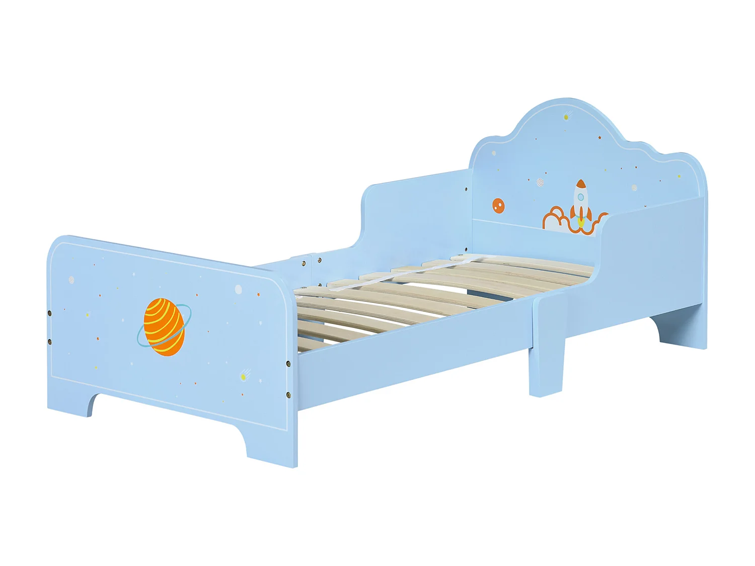 Letto per bambini con sponde e fantasia spaziale età 3-6 anni azzurro
