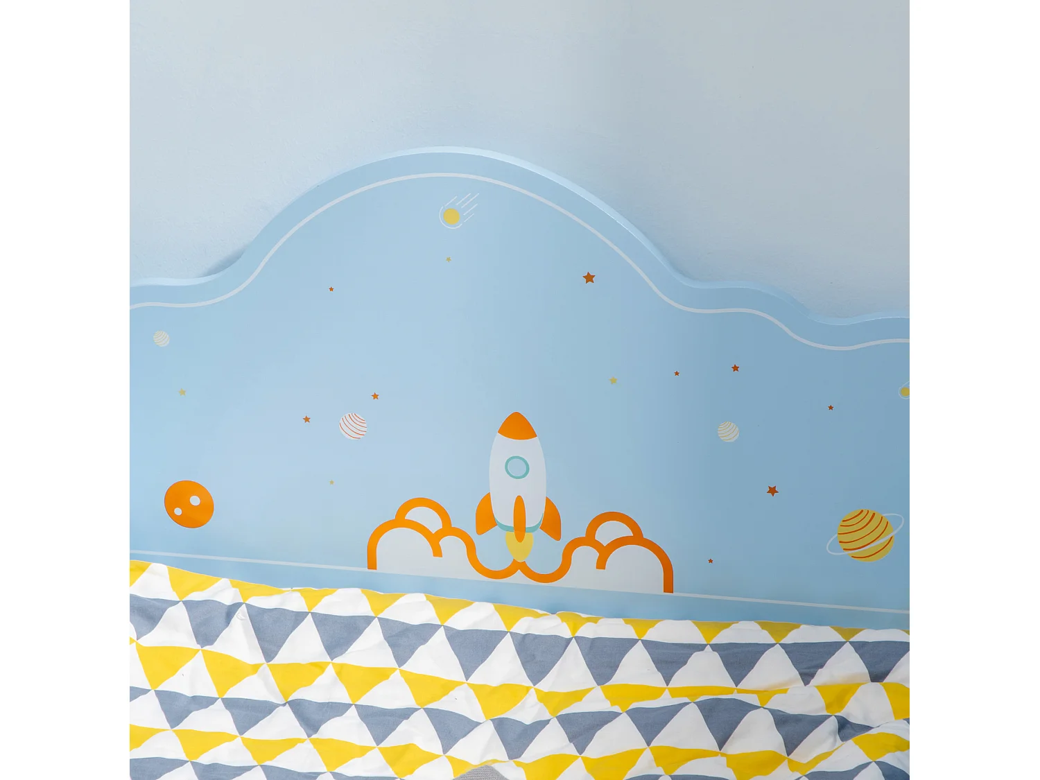 Letto per bambini con sponde e fantasia spaziale età 3-6 anni azzurro