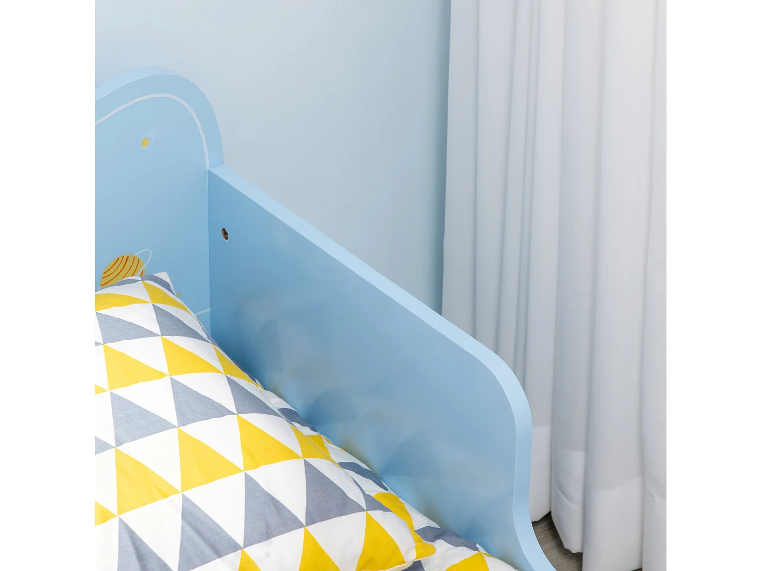 Letto per bambini con sponde e fantasia spaziale età 3-6 anni azzurro