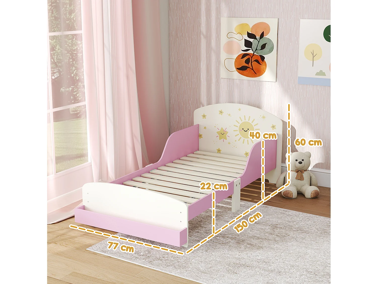 Letto per bambini con spazio contenitore e sponde laterali rosa