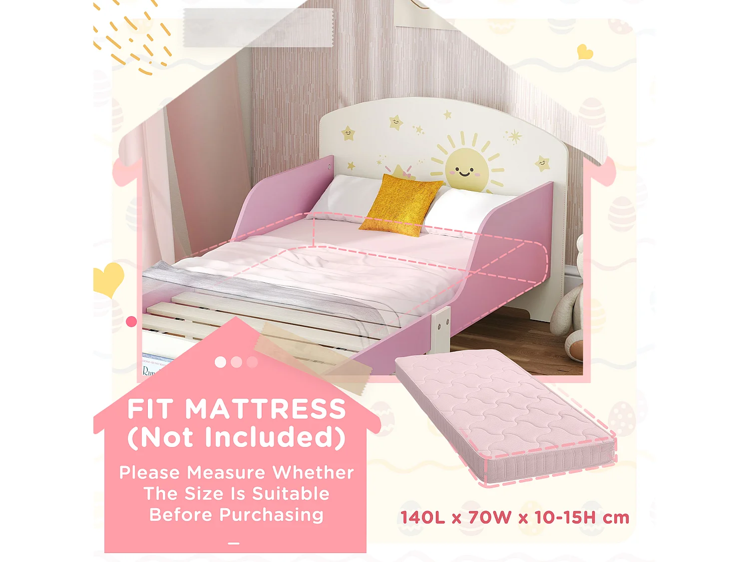 Letto per bambini con spazio contenitore e sponde laterali rosa