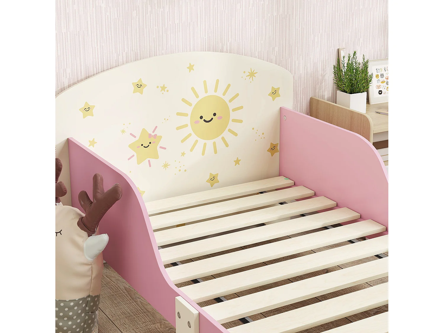 Letto per bambini con spazio contenitore e sponde laterali rosa