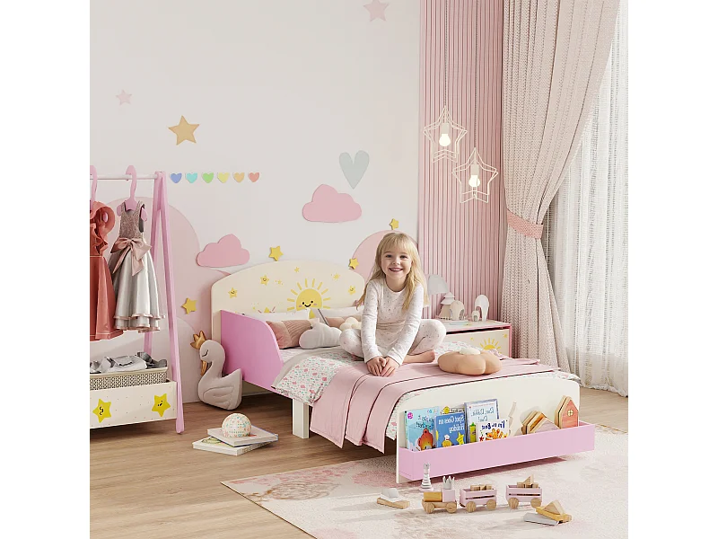 Letto per bambini con spazio contenitore e sponde laterali rosa