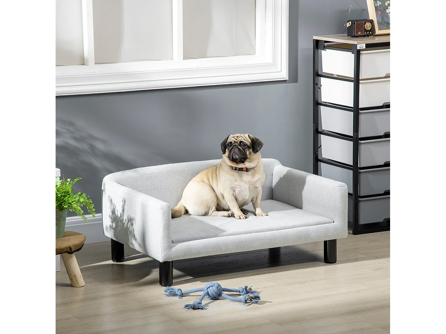 Divano per cani con Cuscino, braccioli e schienale grigio chiaro