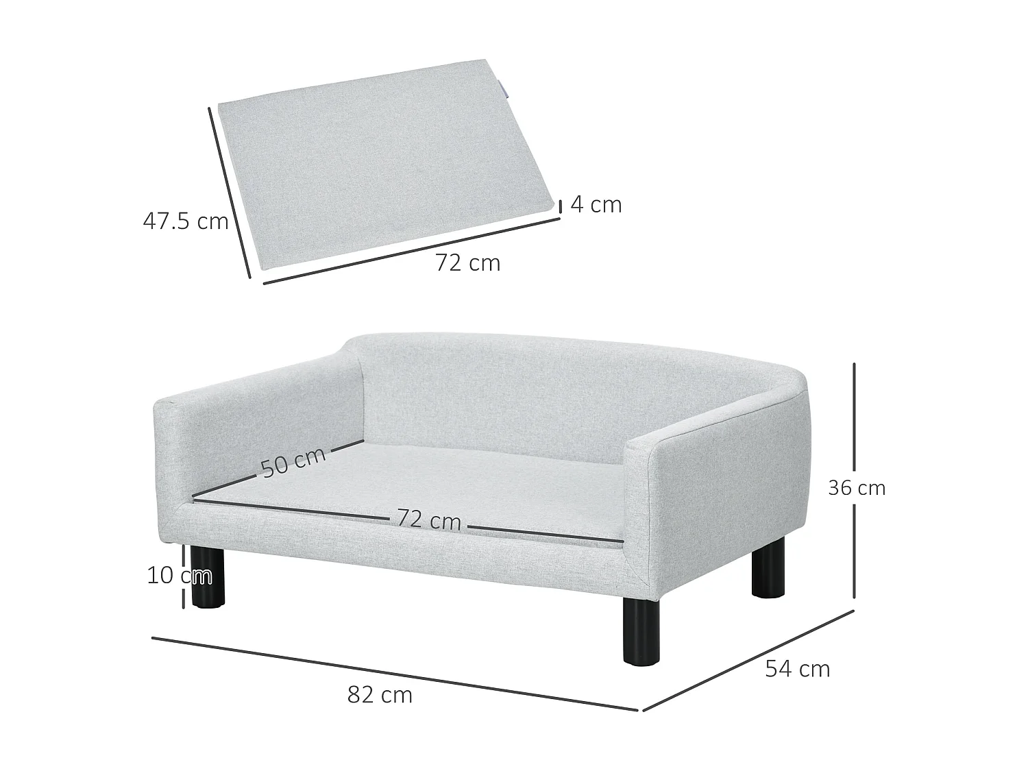 Divano per cani con Cuscino, braccioli e schienale grigio chiaro