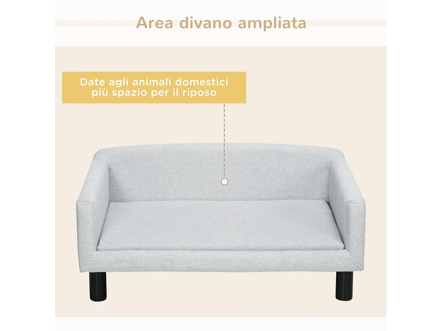 Divano per cani con Cuscino, braccioli e schienale grigio chiaro