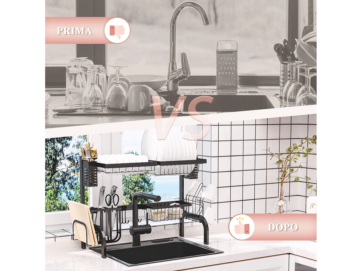 Scolapiatti da lavello modulabile a 2 livelli con piedini antiscivolo