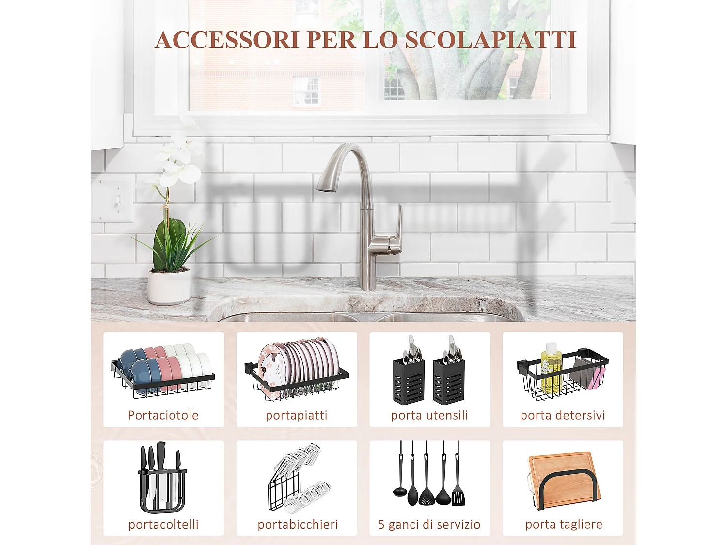 Scolapiatti da lavello modulabile a 2 livelli con piedini antiscivolo