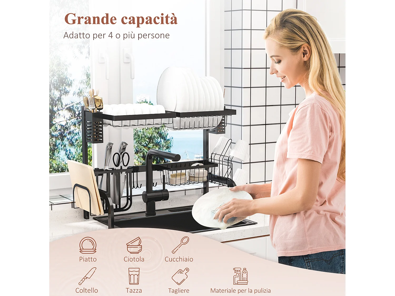 Scolapiatti da lavello modulabile a 2 livelli con piedini antiscivolo