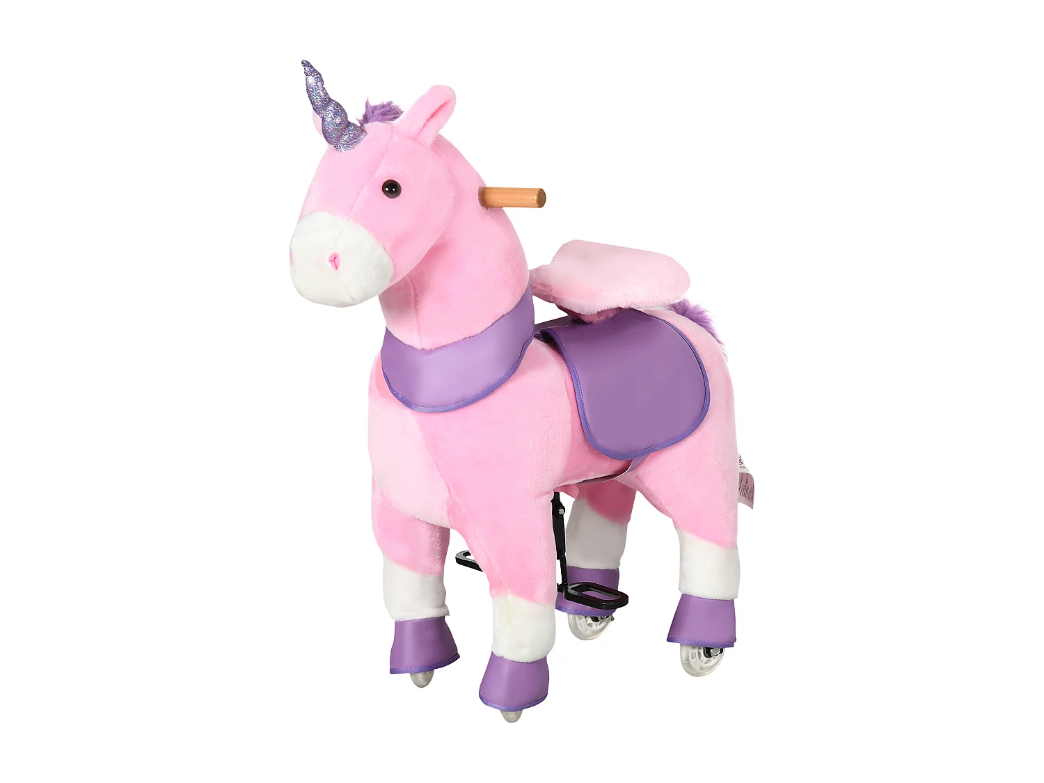 Cavallo a dondolo con ruote a unicorno per bambini da 3-6 anni