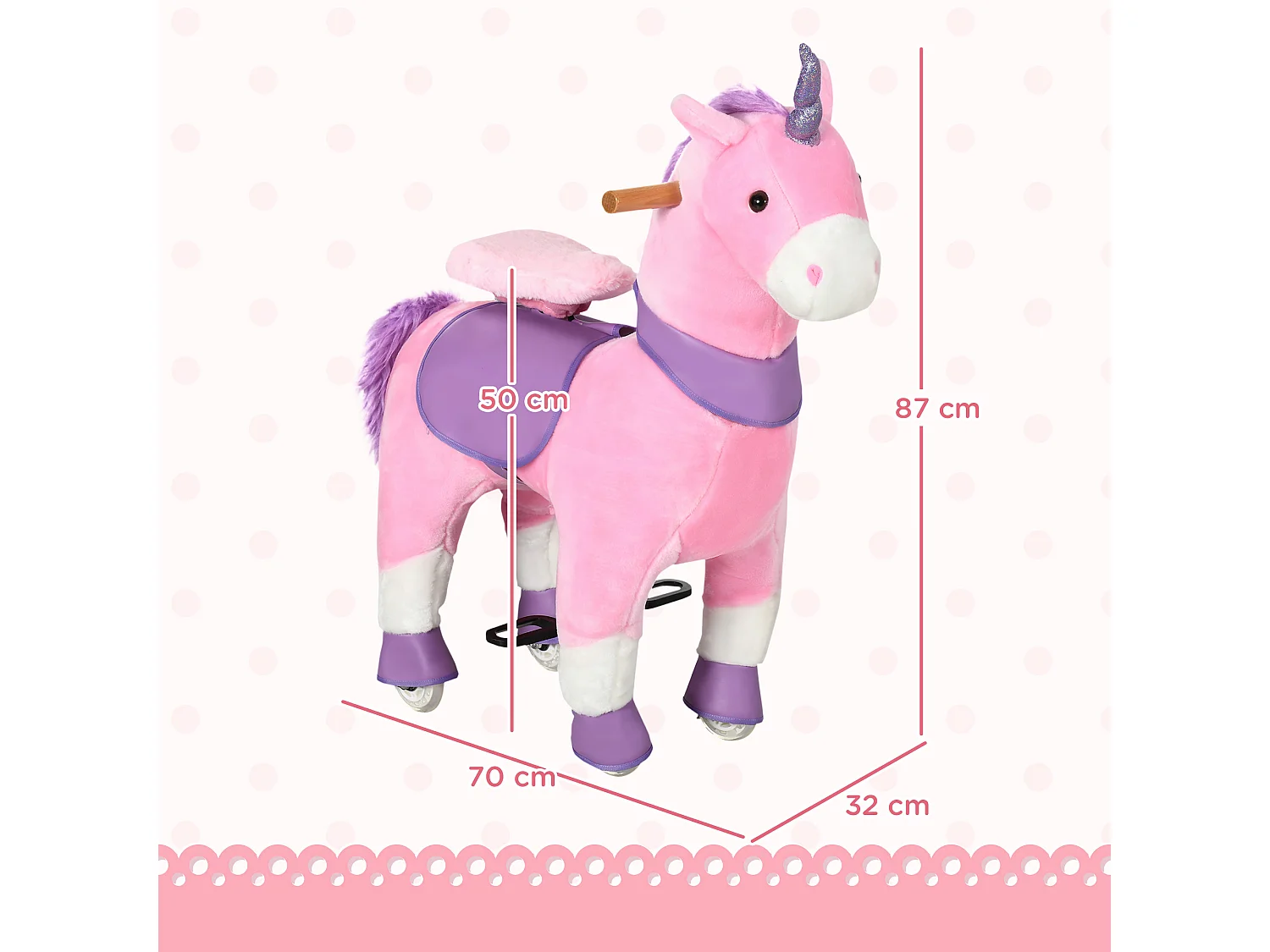 Cavallo a dondolo con ruote a unicorno per bambini da 3-6 anni