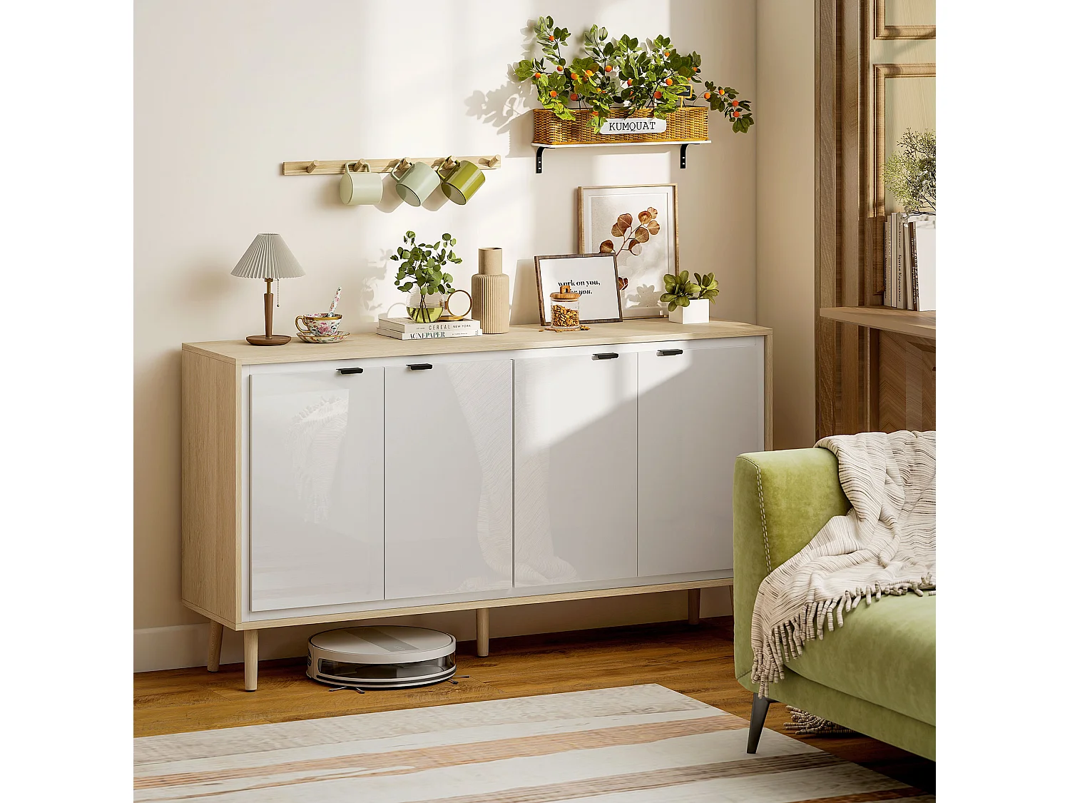 Credenza cucina con 4 ante mobile cucina moderno con ripiano regolabile e piedi in legno