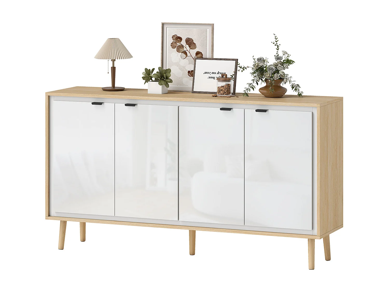 Credenza cucina con 4 ante mobile cucina moderno con ripiano regolabile e piedi in legno