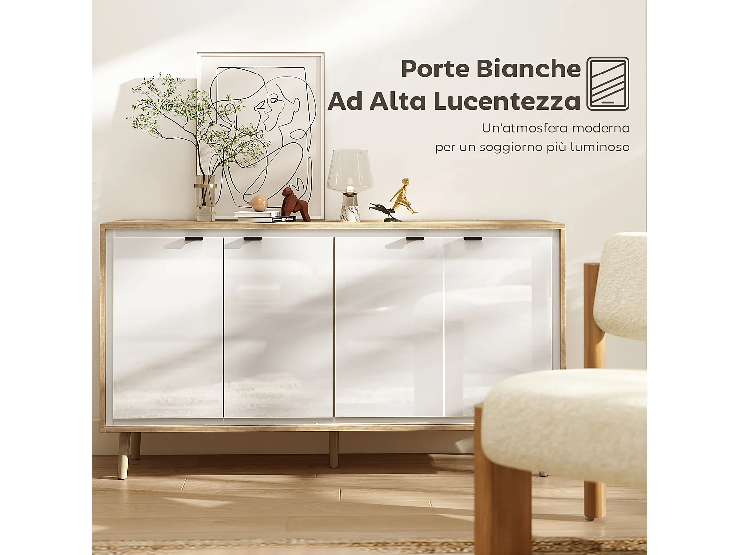 Credenza cucina con 4 ante mobile cucina moderno con ripiano regolabile e piedi in legno