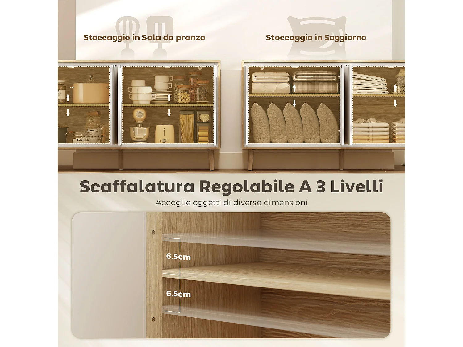 Credenza cucina con 4 ante mobile cucina moderno con ripiano regolabile e piedi in legno