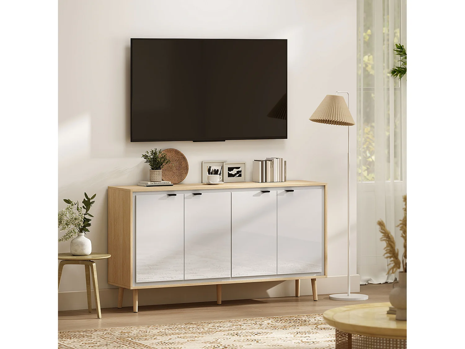 Credenza cucina con 4 ante mobile cucina moderno con ripiano regolabile e piedi in legno
