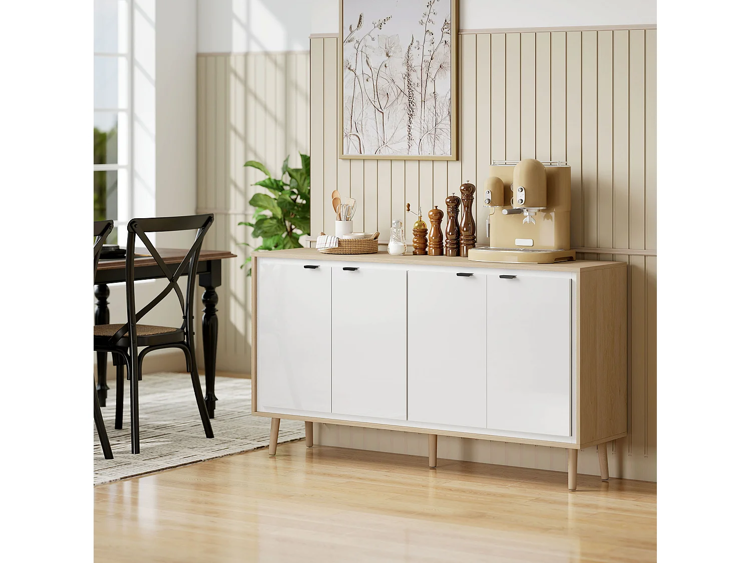 Credenza cucina con 4 ante mobile cucina moderno con ripiano regolabile e piedi in legno