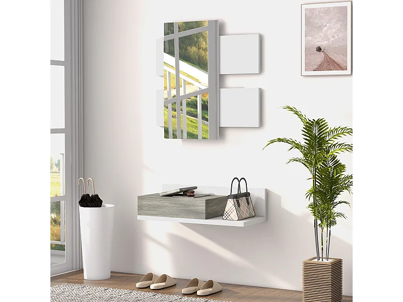 Mobile da ingresso 2 in 1 con specchio da parete 75x3.5x75 cm