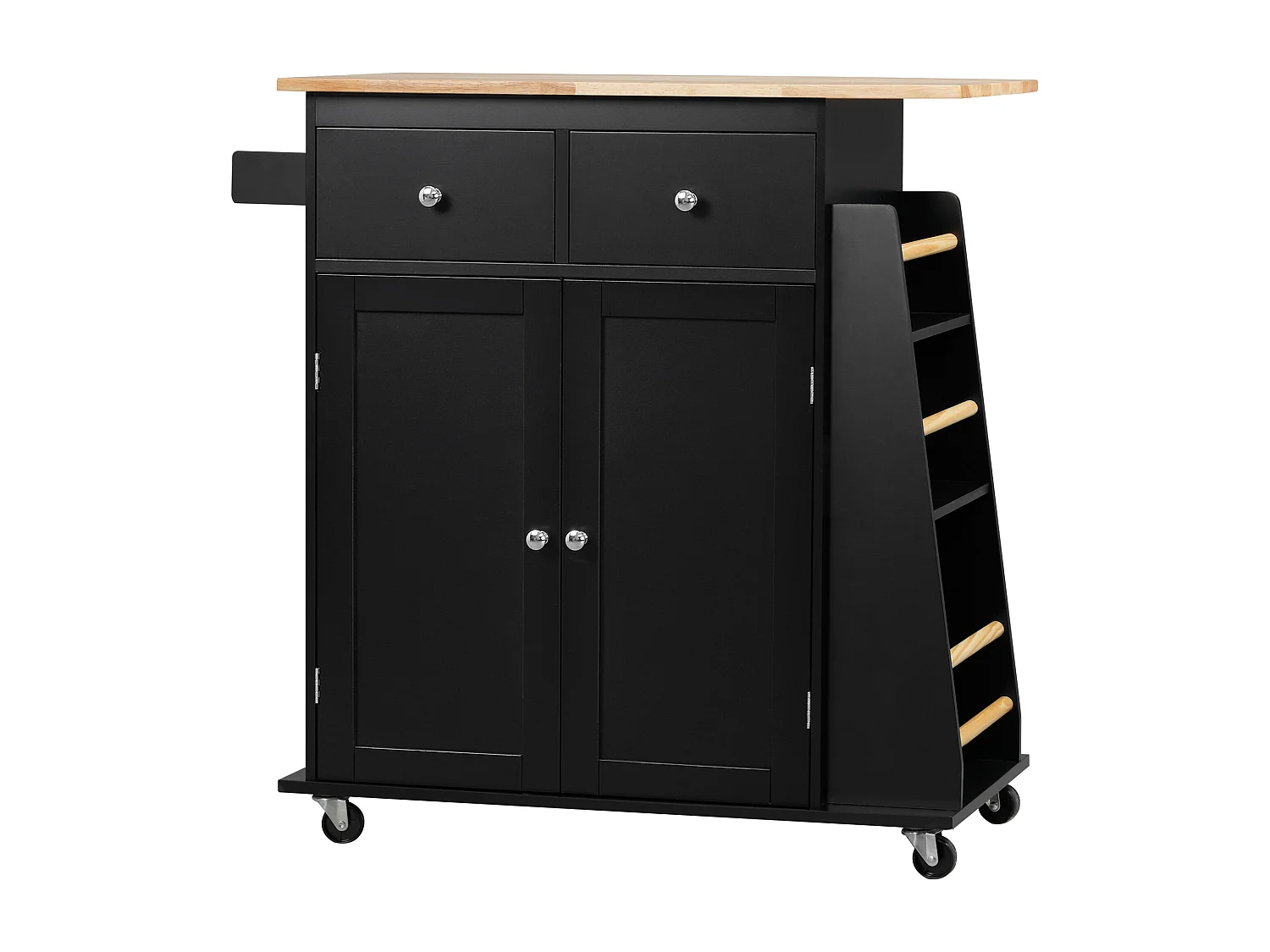 Carrello da cucina con armadietto e 2 cassetti in legno nero