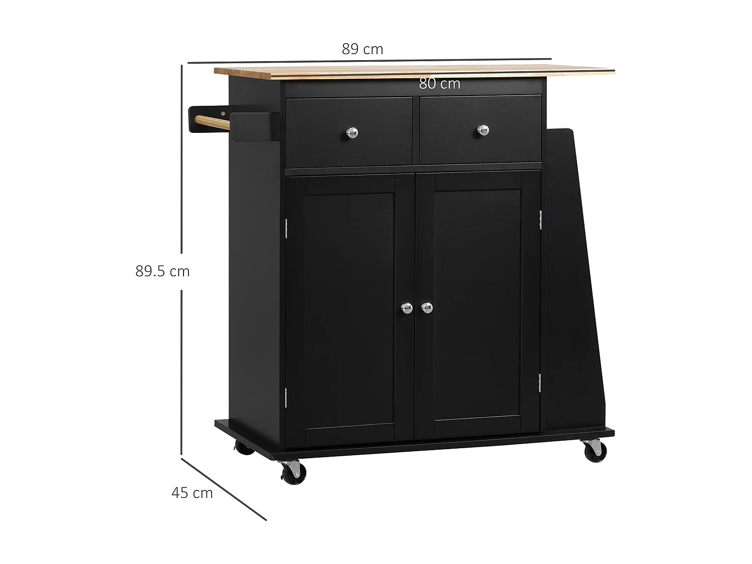 Carrello da cucina con armadietto e 2 cassetti in legno nero