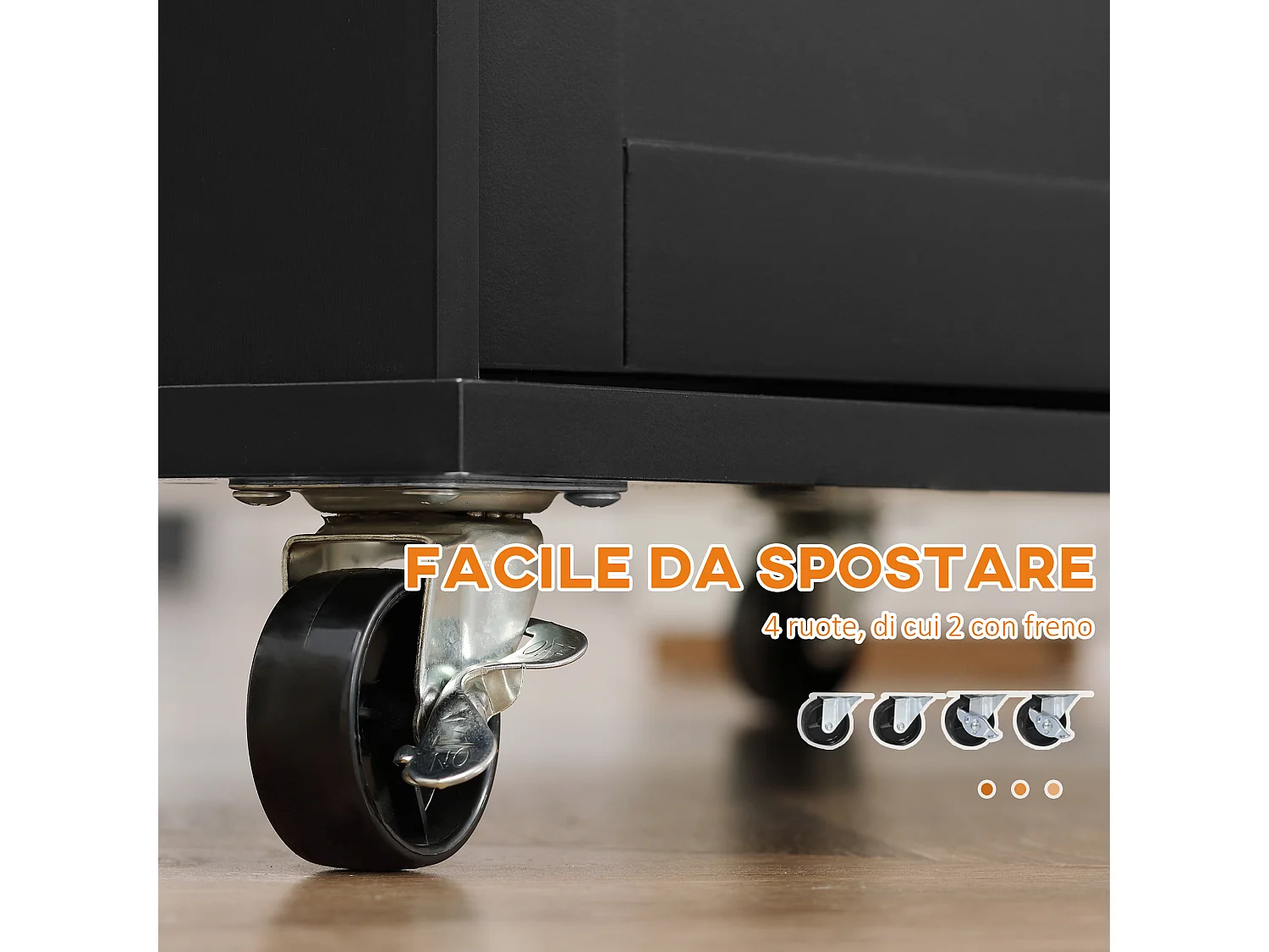 Carrello da cucina con armadietto e 2 cassetti in legno nero