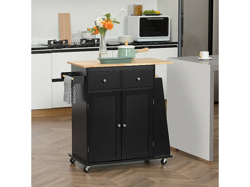 Carrello da cucina con armadietto e 2 cassetti in legno nero