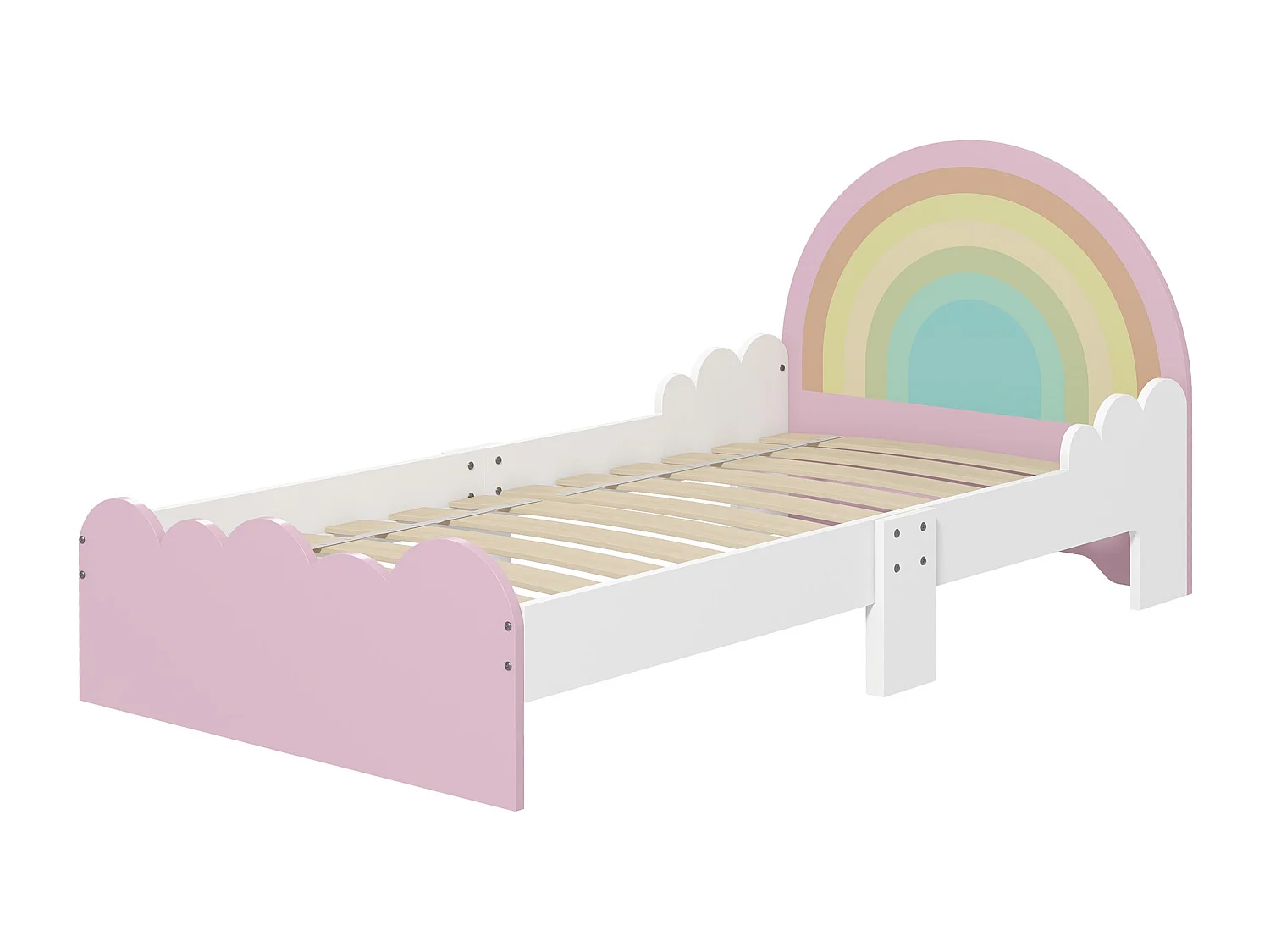 Lettino per bambini 3-6 anni in mdf bianco e rosa