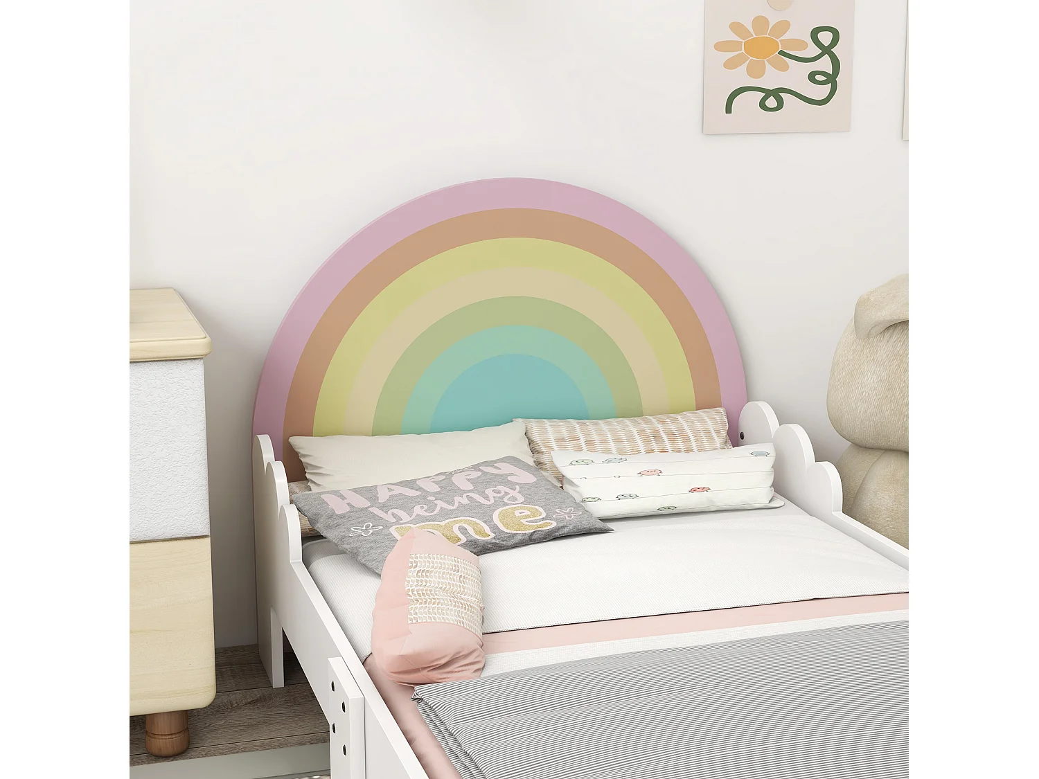 Lettino per bambini 3-6 anni in mdf bianco e rosa