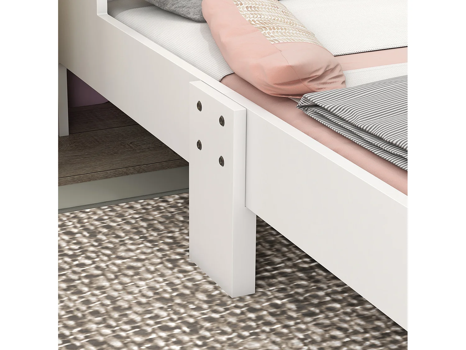 Lettino per bambini 3-6 anni in mdf bianco e rosa