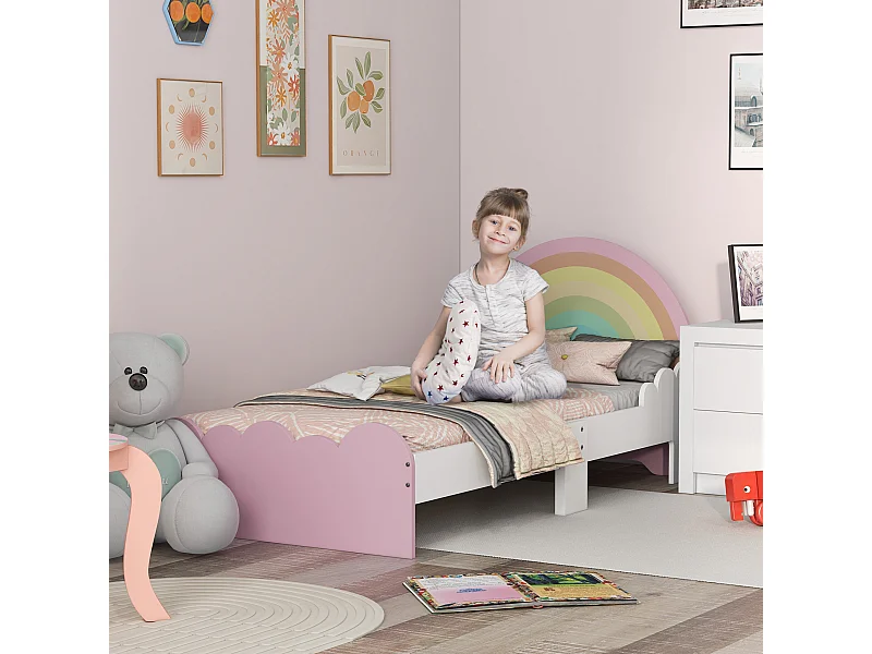 Lettino per bambini 3-6 anni in mdf bianco e rosa
