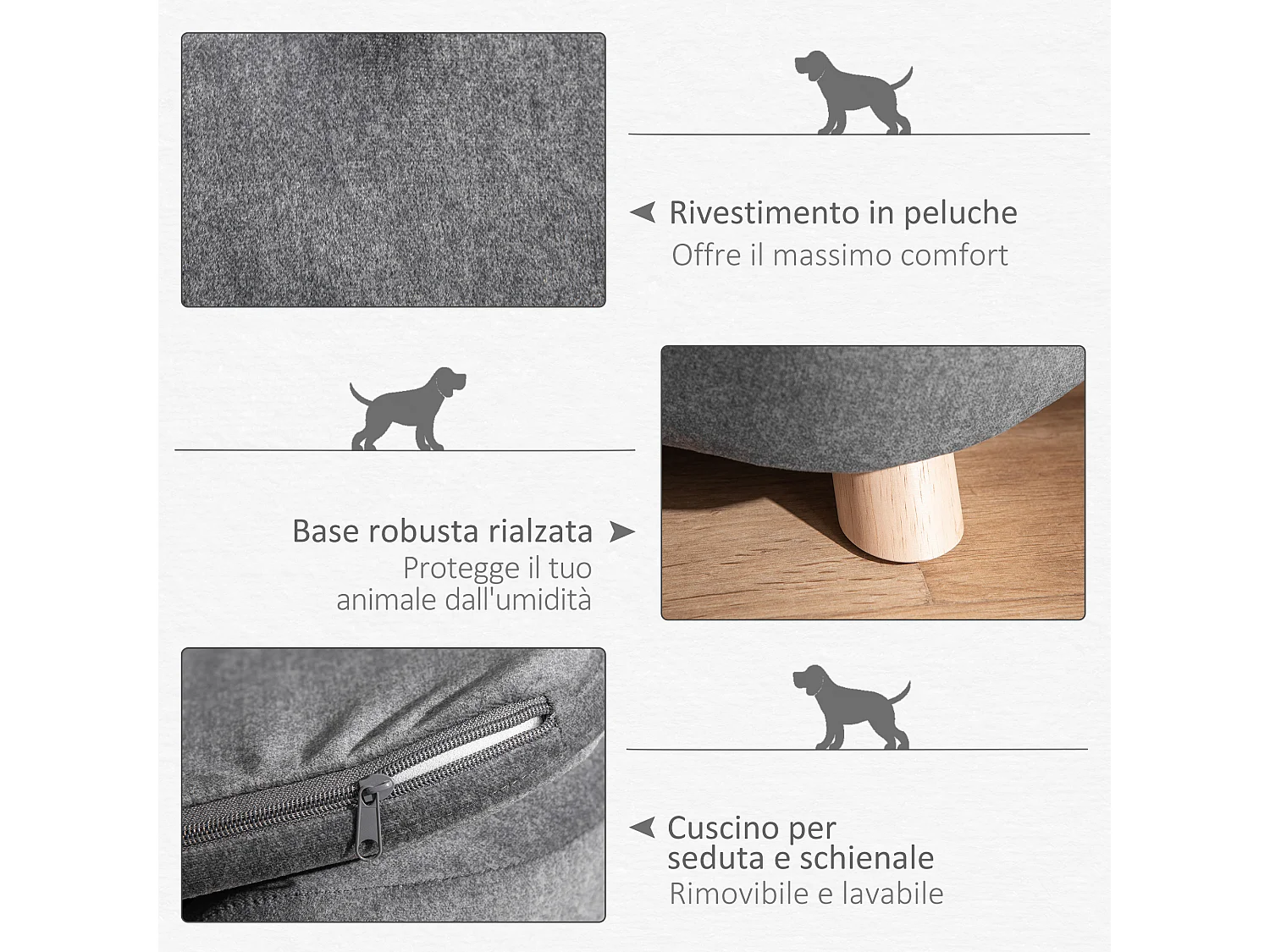 Cuccia per cani di taglia piccola (max 10kg) 70x47x30cm grigio