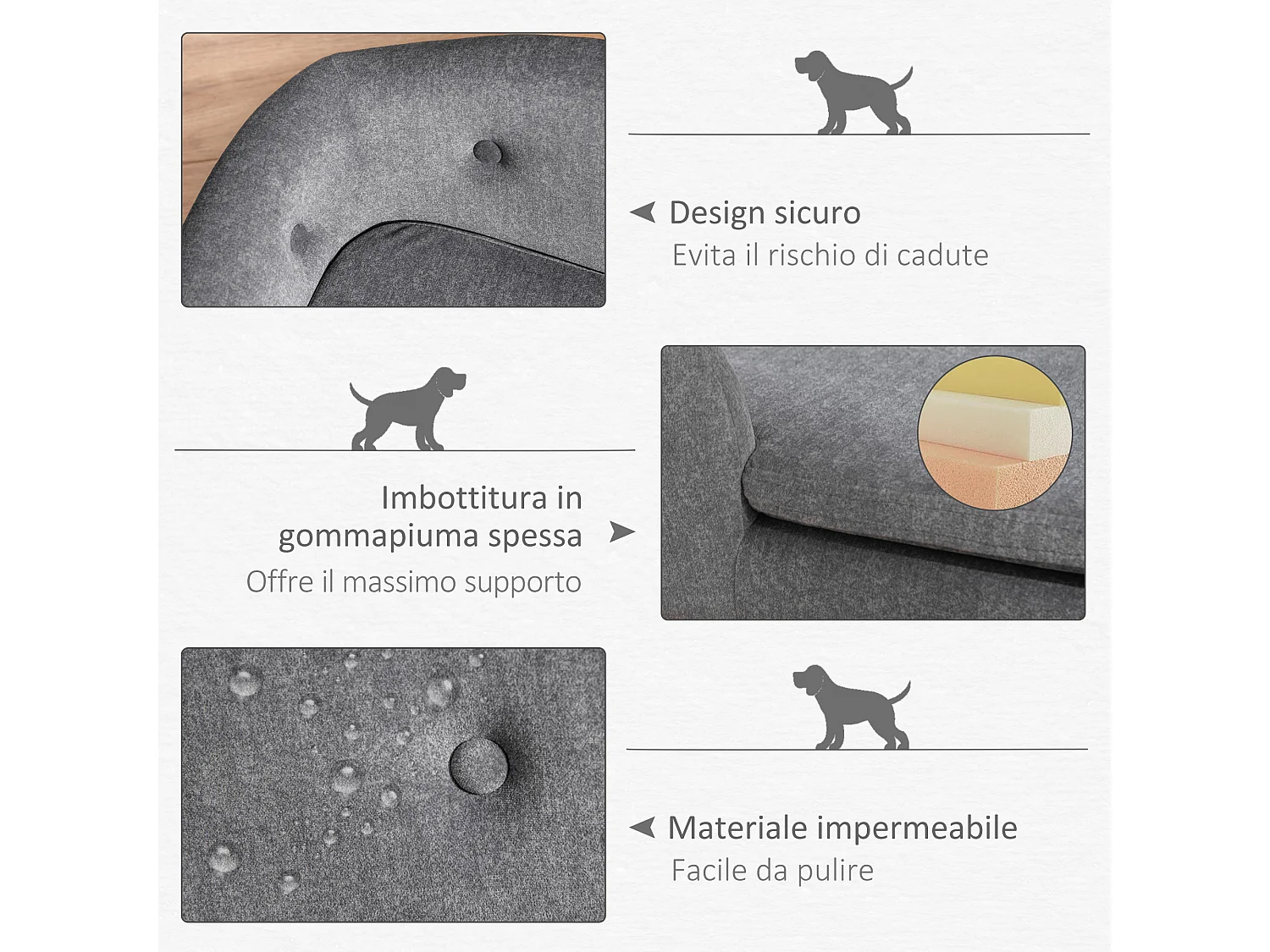 Cuccia per cani di taglia piccola (max 10kg) 70x47x30cm grigio