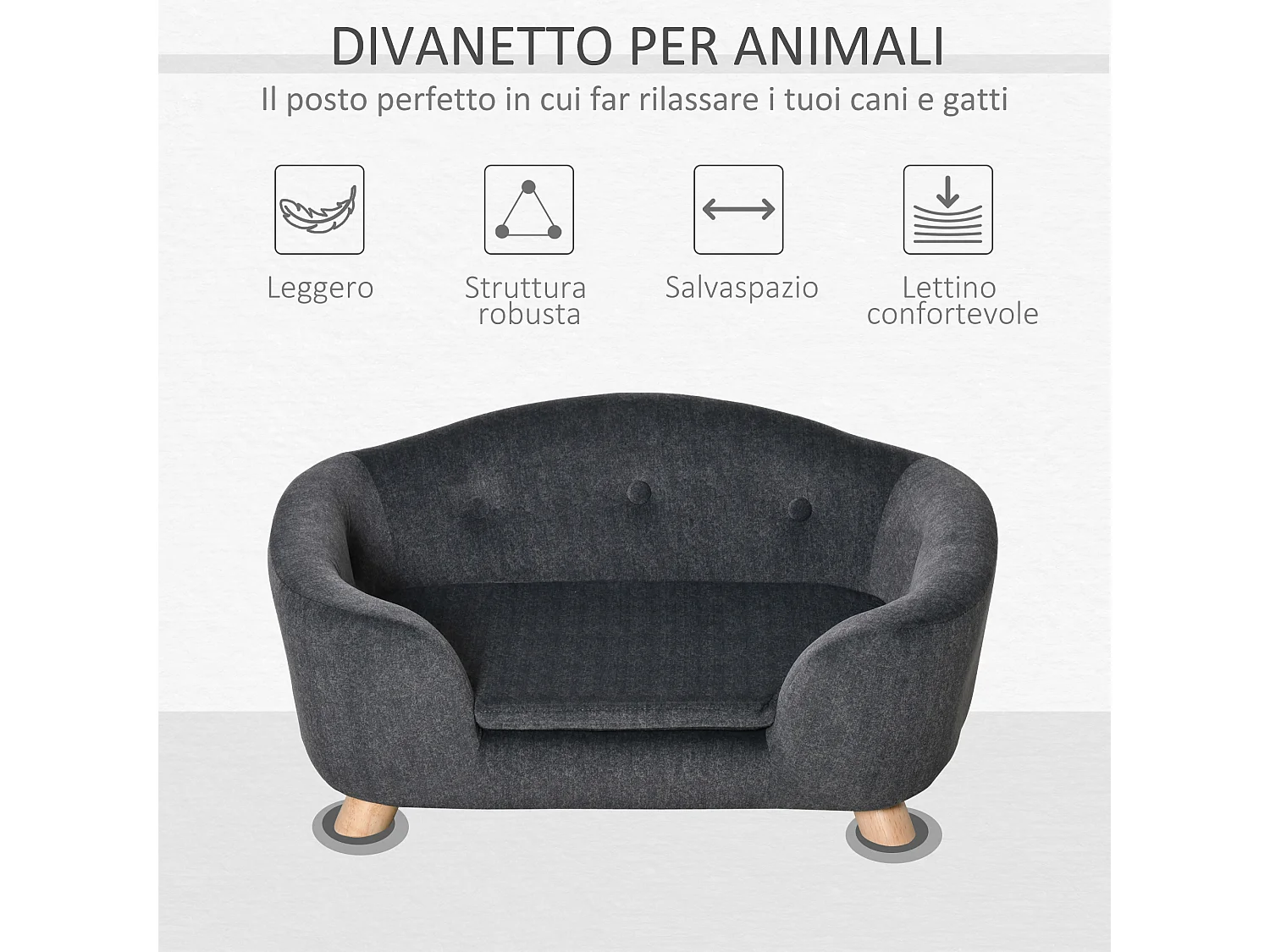 Cuccia per cani di taglia piccola (max 10kg) 70x47x30cm grigio
