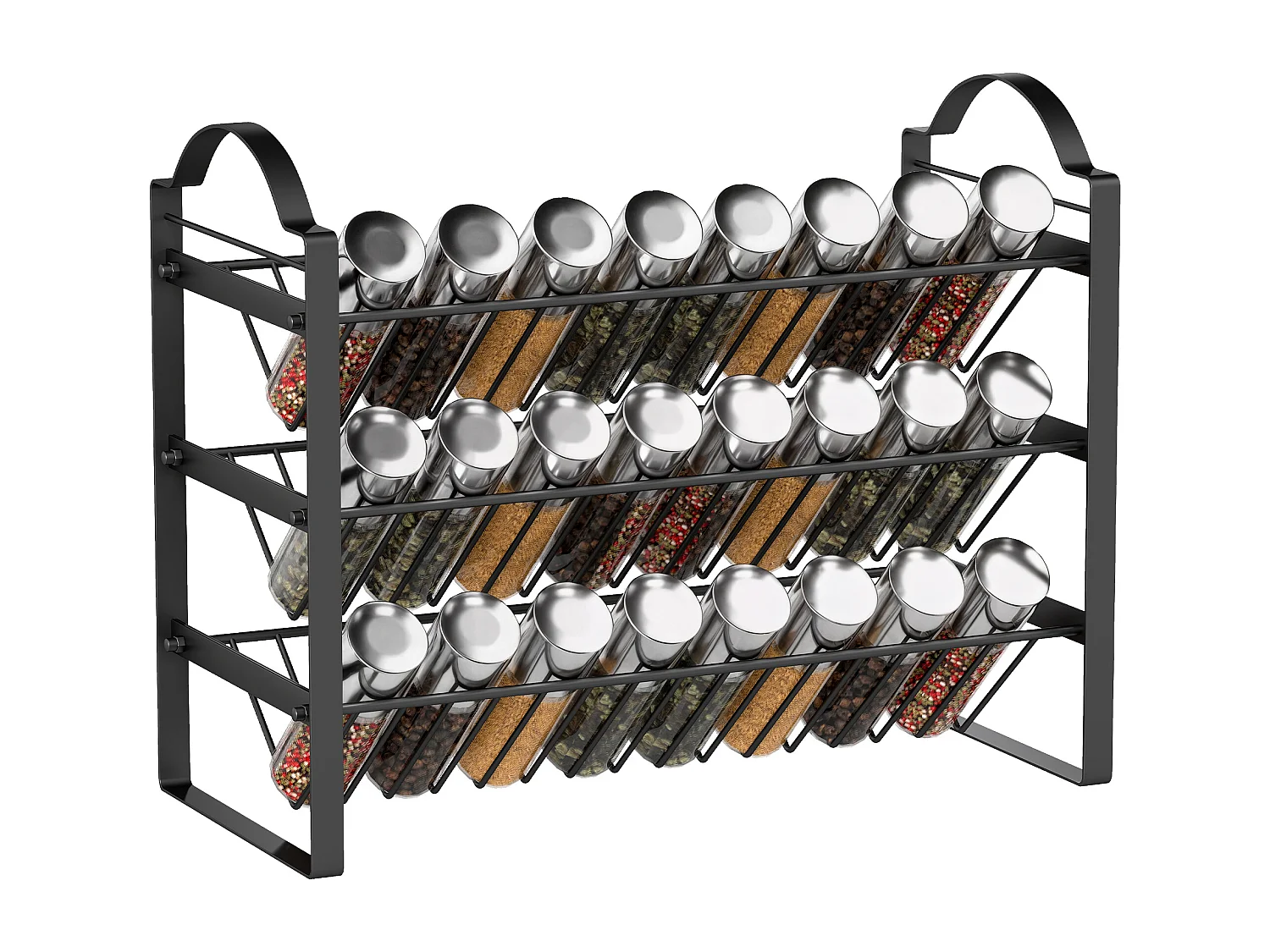 Porta spezie per cucina a 3 livelli portaspezie salvaspazio con ripiani inclinati in metallo