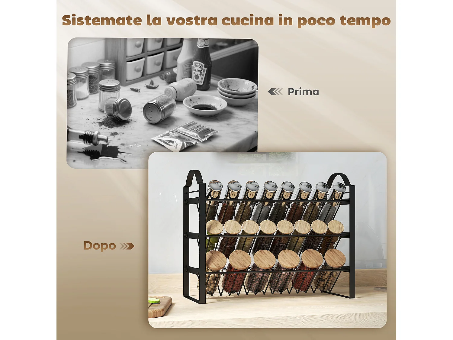 Porta spezie per cucina a 3 livelli portaspezie salvaspazio con ripiani inclinati in metallo