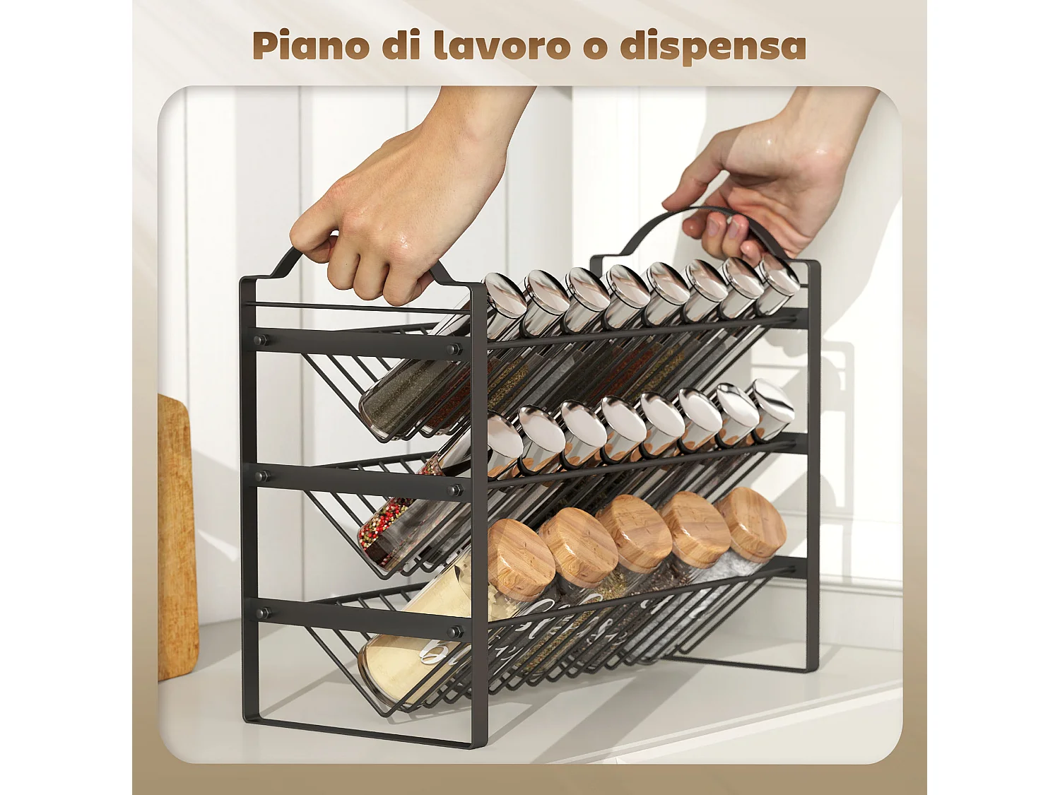 Porta spezie per cucina a 3 livelli portaspezie salvaspazio con ripiani inclinati in metallo