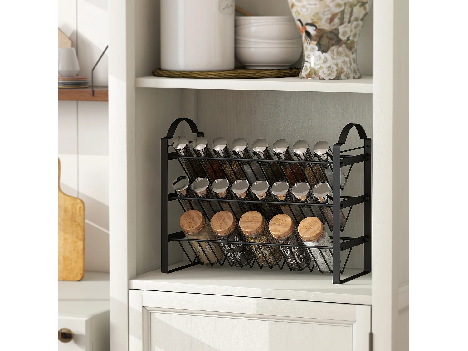 Porta spezie per cucina a 3 livelli portaspezie salvaspazio con ripiani inclinati in metallo