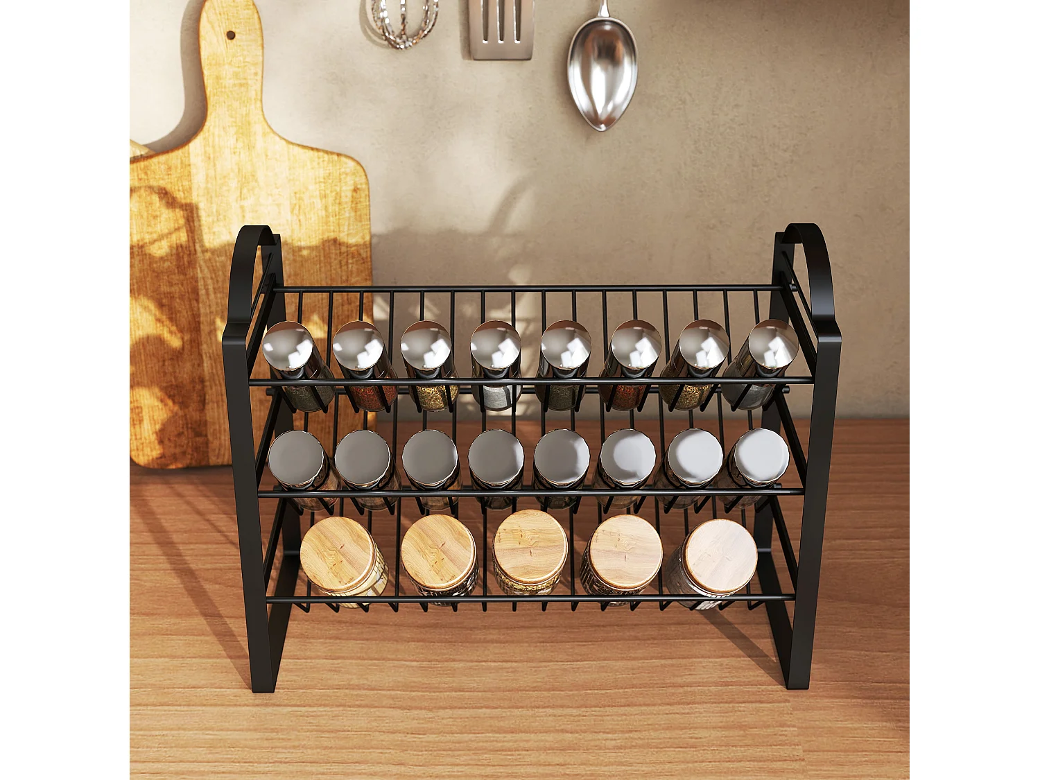 Porta spezie per cucina a 3 livelli portaspezie salvaspazio con ripiani inclinati in metallo