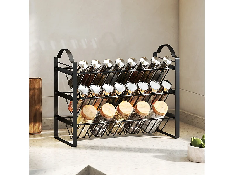 Porta spezie per cucina a 3 livelli portaspezie salvaspazio con ripiani inclinati in metallo