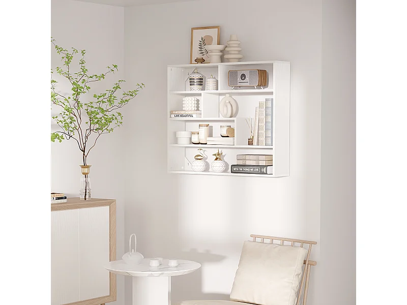 Libreria moderna a muro 4 livelli in legno 94x19.5x80cm bianco