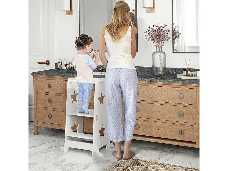 Scala montessori per bambini convertibile con barra in legno bianco