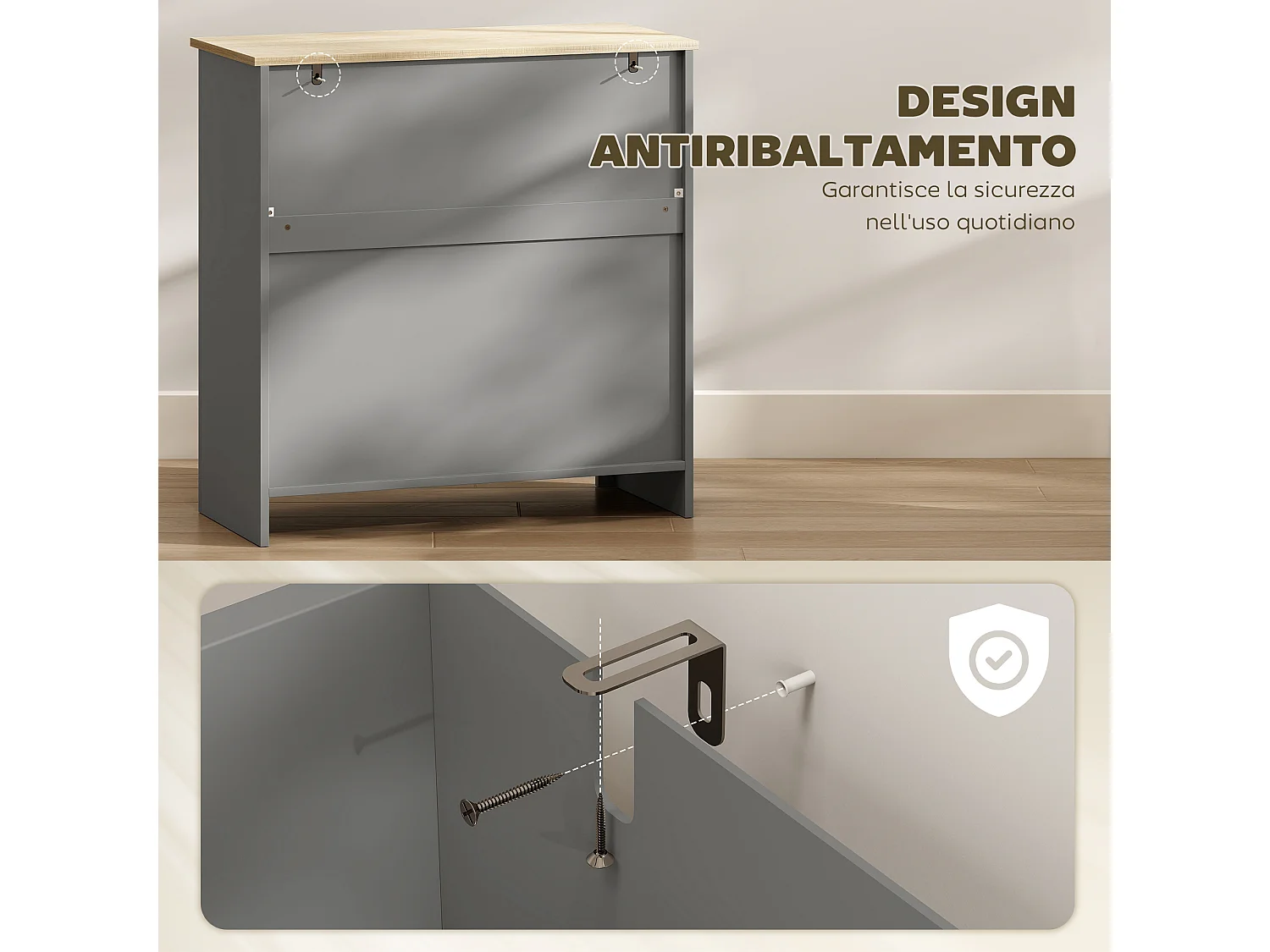 Credenza soggiorno con cassetto e armadietto con ripiano regolabile su 3 livelli