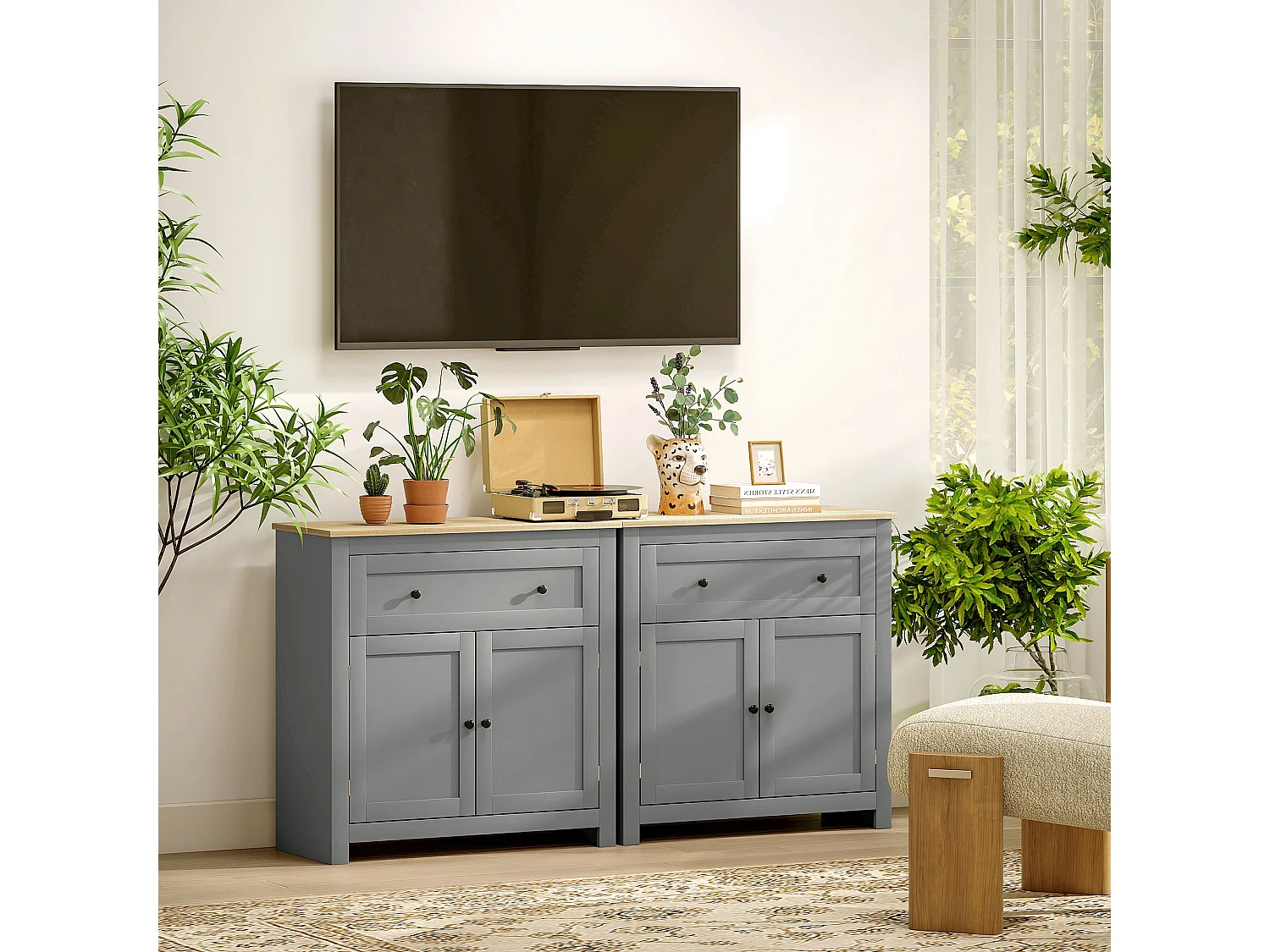 Credenza soggiorno con cassetto e armadietto con ripiano regolabile su 3 livelli