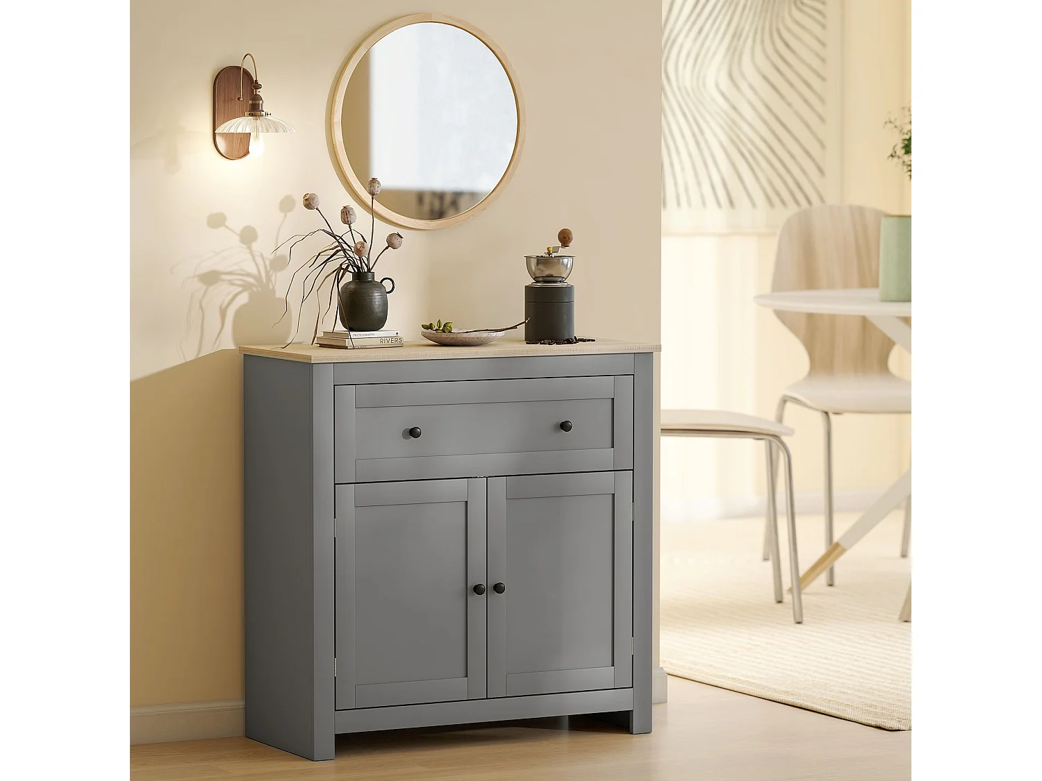 Credenza soggiorno con cassetto e armadietto con ripiano regolabile su 3 livelli