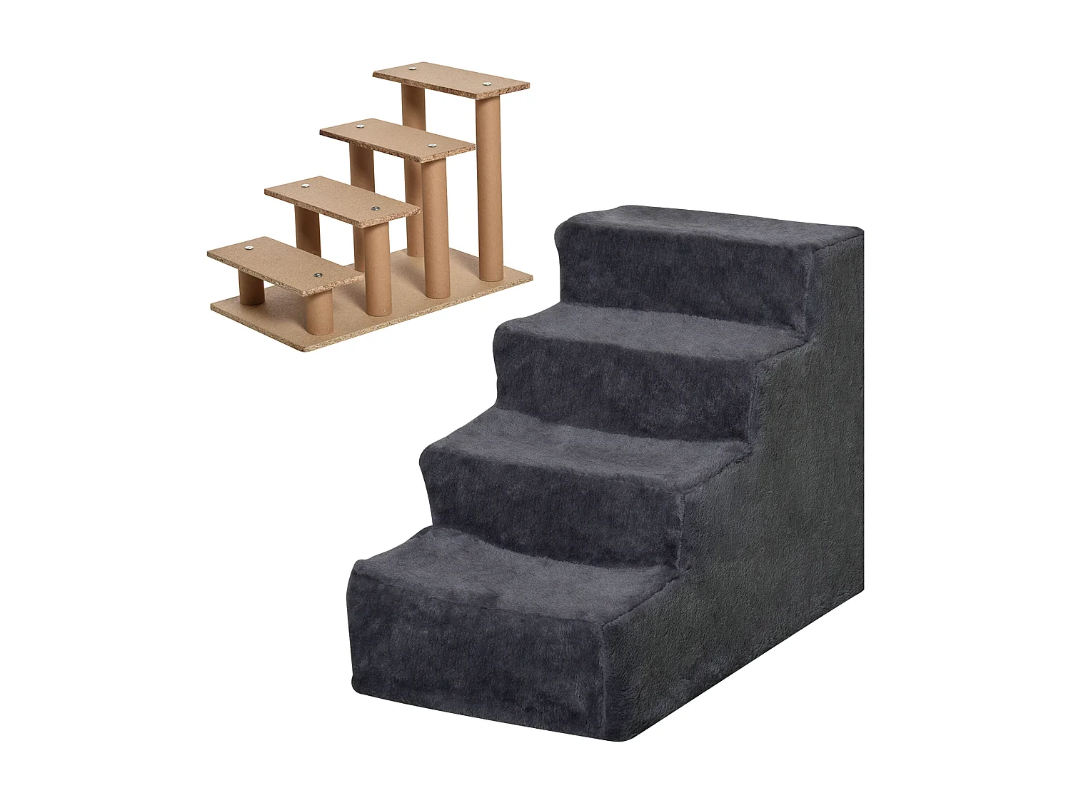 Scaletta per cani a 4 gradini in tessuto vellutato grigio scuro