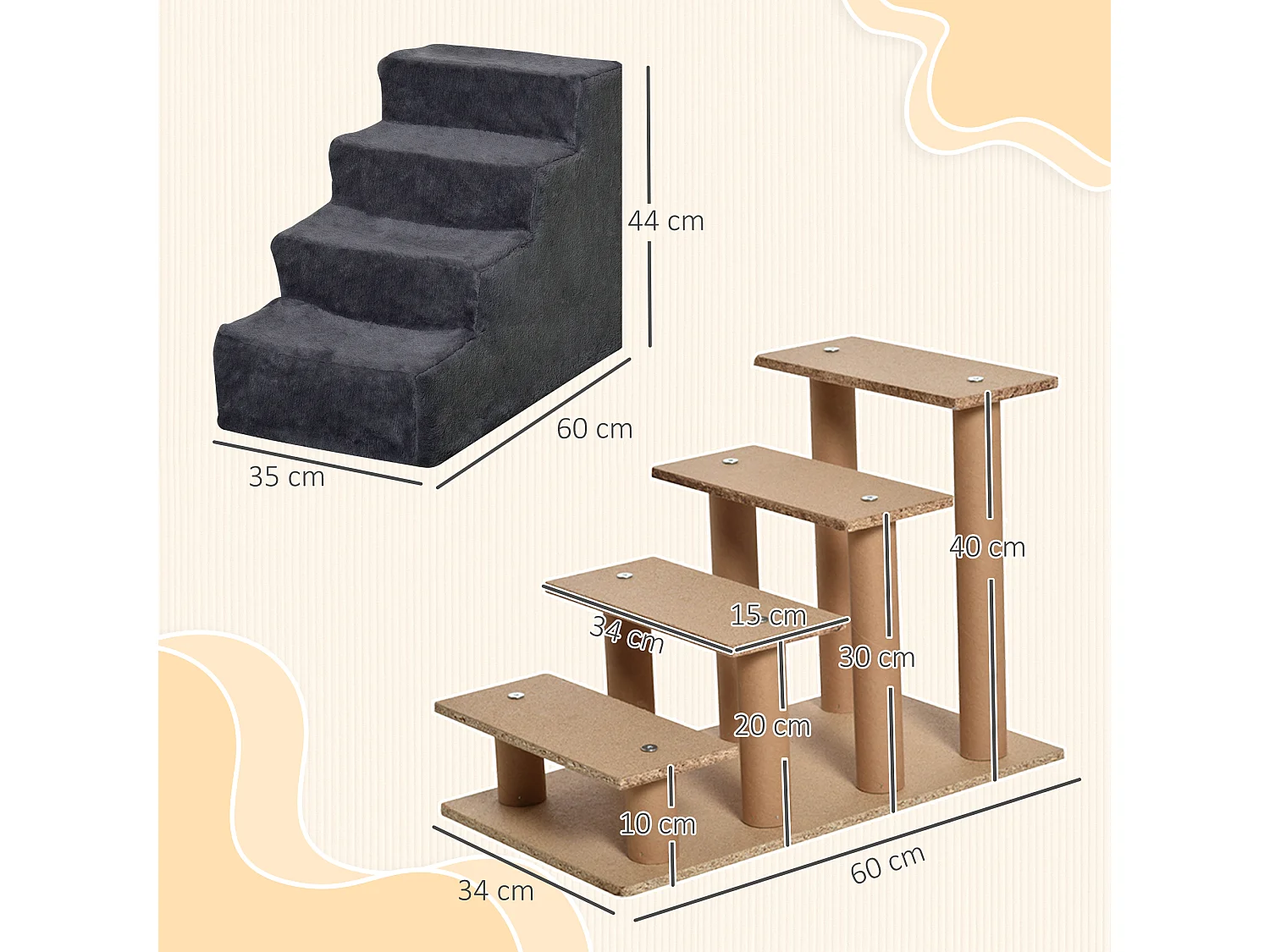 Scaletta per cani a 4 gradini in tessuto vellutato grigio scuro