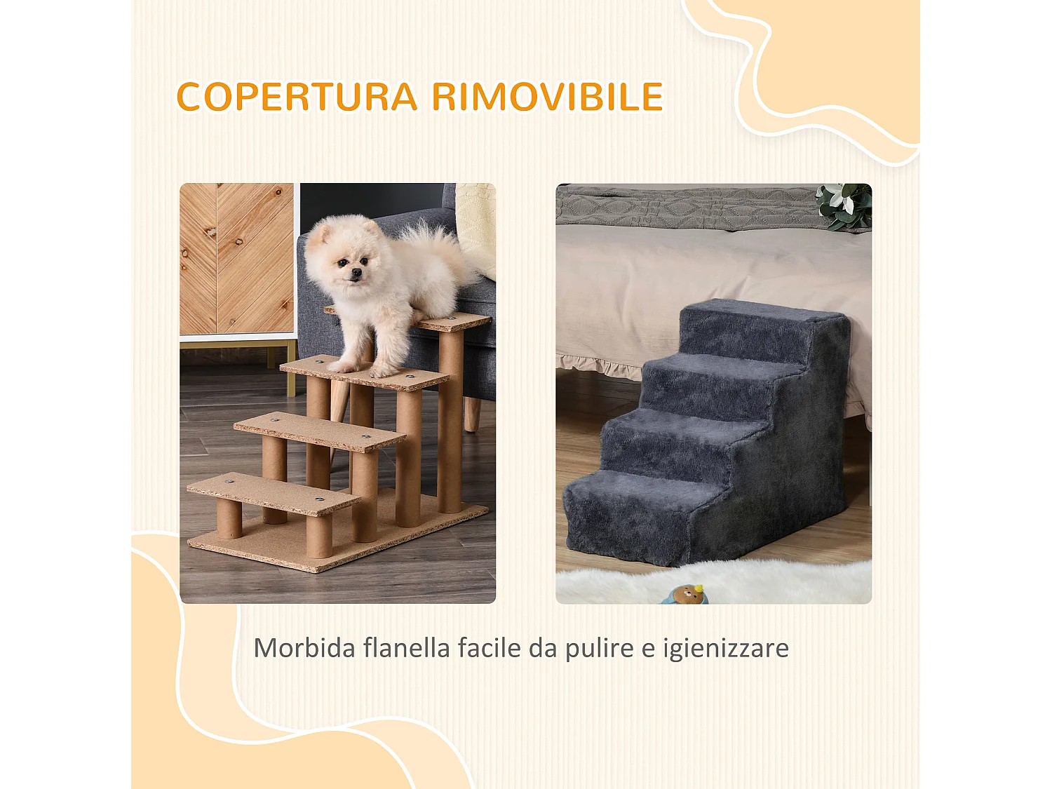 Scaletta per cani a 4 gradini in tessuto vellutato grigio scuro